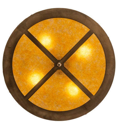 Meyda Lighting Tall Pines 23" 4-Light Antique Copper Inverted Pendant Light With Amber Mica Shade Glass