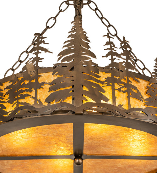 Meyda Lighting Tall Pines 23" 4-Light Antique Copper Inverted Pendant Light With Amber Mica Shade Glass