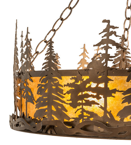 Meyda Lighting Tall Pines 23" 4-Light Antique Copper Inverted Pendant Light With Amber Mica Shade Glass