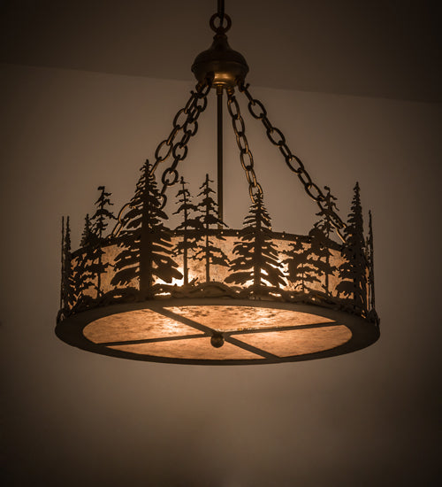 Meyda Lighting Tall Pines 23" 4-Light Antique Copper Inverted Pendant Light With Silver Mica Shade Glass