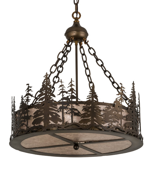 Meyda Lighting Tall Pines 23" 4-Light Antique Copper Inverted Pendant Light With Silver Mica Shade Glass