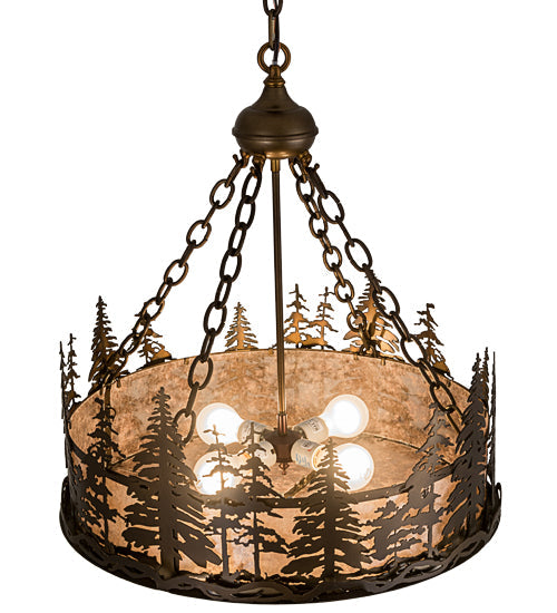 Meyda Lighting Tall Pines 23" 4-Light Antique Copper Inverted Pendant Light With Silver Mica Shade Glass
