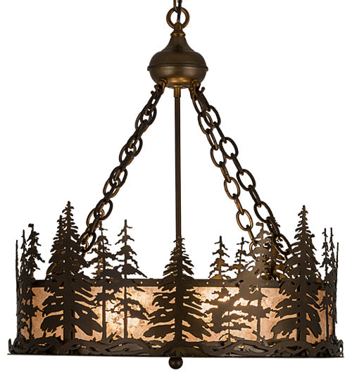 Meyda Lighting Tall Pines 23" 4-Light Antique Copper Inverted Pendant Light With Silver Mica Shade Glass