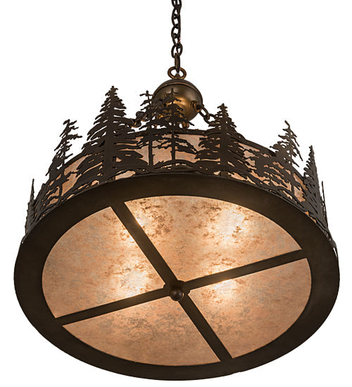Meyda Lighting Tall Pines 23" 4-Light Antique Copper Inverted Pendant Light With Silver Mica Shade Glass