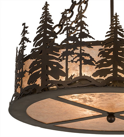 Meyda Lighting Tall Pines 23" 4-Light Antique Copper Inverted Pendant Light With Silver Mica Shade Glass