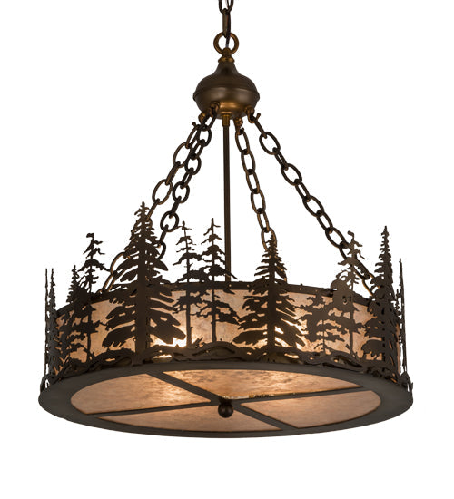 Meyda Lighting Tall Pines 23" 4-Light Antique Copper Inverted Pendant Light With Silver Mica Shade Glass
