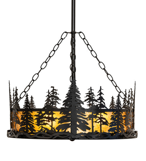 Meyda Lighting Tall Pines 23" 4-Light Textured Black Inverted Pendant Light With Amber Mica Shade Glass
