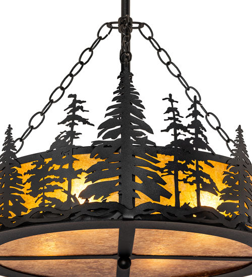 Meyda Lighting Tall Pines 23" 4-Light Textured Black Inverted Pendant Light With Amber Mica Shade Glass