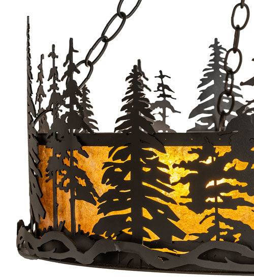 Meyda Lighting Tall Pines 23" 4-Light Textured Black Inverted Pendant Light With Amber Mica Shade Glass