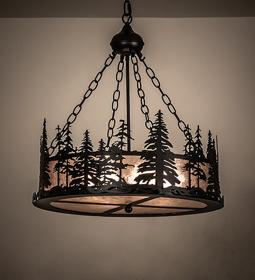 Meyda Lighting Tall Pines 23" 4-Light Textured Black Inverted Pendant Light With Silver Mica Shade Glass