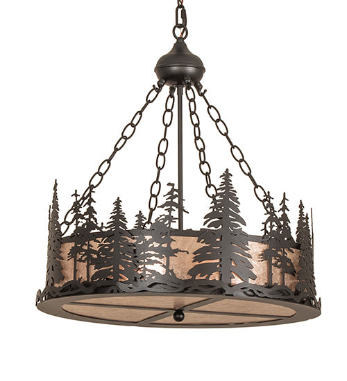 Meyda Lighting Tall Pines 23" 4-Light Textured Black Inverted Pendant Light With Silver Mica Shade Glass