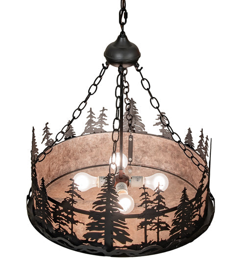 Meyda Lighting Tall Pines 23" 4-Light Textured Black Inverted Pendant Light With Silver Mica Shade Glass