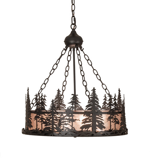 Meyda Lighting Tall Pines 23" 4-Light Textured Black Inverted Pendant Light With Silver Mica Shade Glass