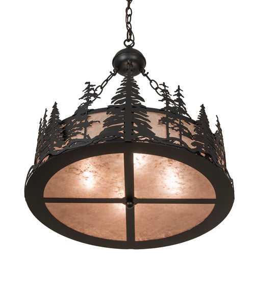 Meyda Lighting Tall Pines 23" 4-Light Textured Black Inverted Pendant Light With Silver Mica Shade Glass