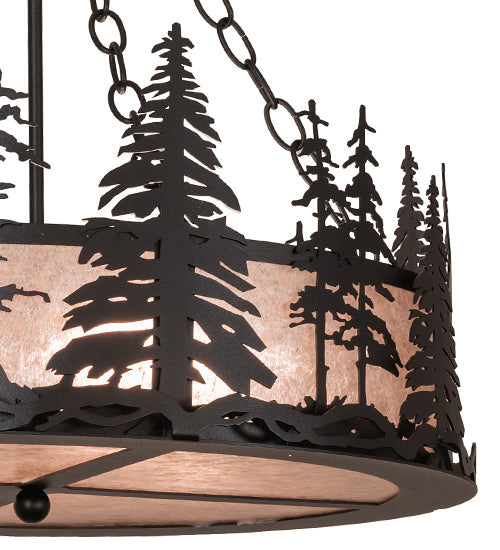 Meyda Lighting Tall Pines 23" 4-Light Textured Black Inverted Pendant Light With Silver Mica Shade Glass