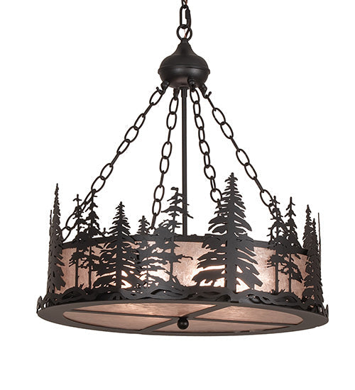 Meyda Lighting Tall Pines 23" 4-Light Textured Black Inverted Pendant Light With Silver Mica Shade Glass