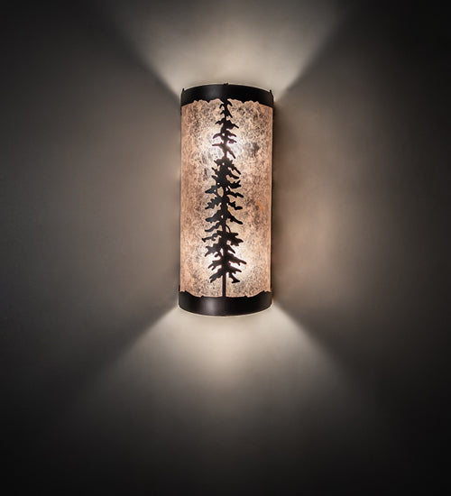 Meyda Lighting Tall Pines 231470 5" 2-Light Mahogany Bronze Wall Sconce With Silver Mica Shade Glass