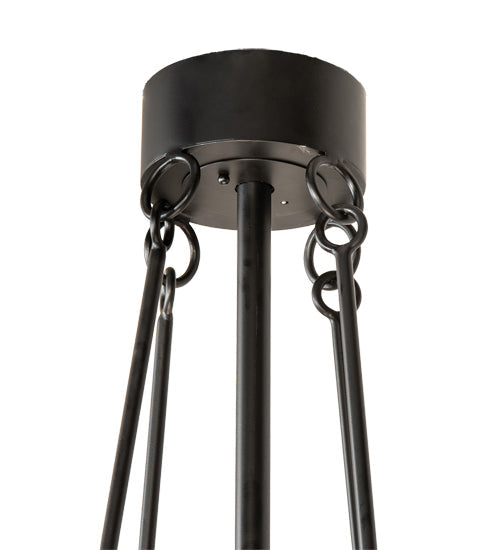 Meyda Lighting Tall Pines 233793 45" 8-Light Satin Black Wrought Iron Chandelier With Silver Mica Shade Glass and Fan