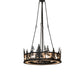 Meyda Lighting Tall Pines 233793 45" 8-Light Satin Black Wrought Iron Chandelier With Silver Mica Shade Glass and Fan