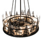 Meyda Lighting Tall Pines 233793 45" 8-Light Satin Black Wrought Iron Chandelier With Silver Mica Shade Glass and Fan