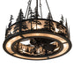 Meyda Lighting Tall Pines 233793 45" 8-Light Satin Black Wrought Iron Chandelier With Silver Mica Shade Glass and Fan