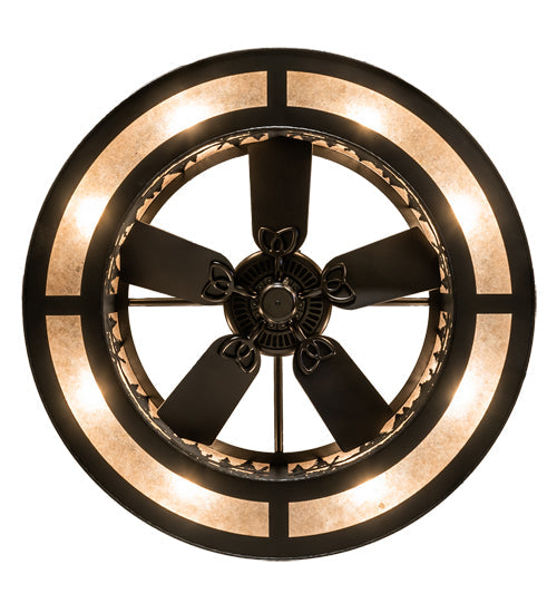 Meyda Lighting Tall Pines 233793 45" 8-Light Satin Black Wrought Iron Chandelier With Silver Mica Shade Glass and Fan