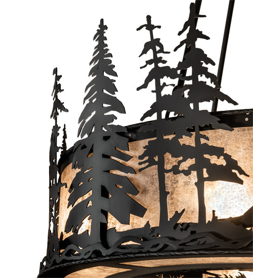 Meyda Lighting Tall Pines 233793 45" 8-Light Satin Black Wrought Iron Chandelier With Silver Mica Shade Glass and Fan
