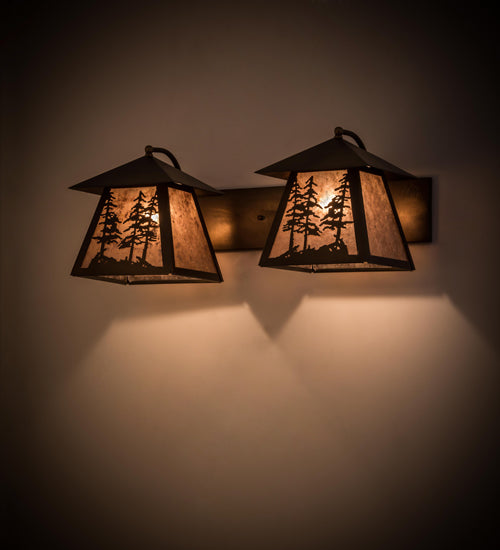 Meyda Lighting Tall Pines 24" 2-Light Antique Copper Vanity Light With Silver Mica Shade Glass