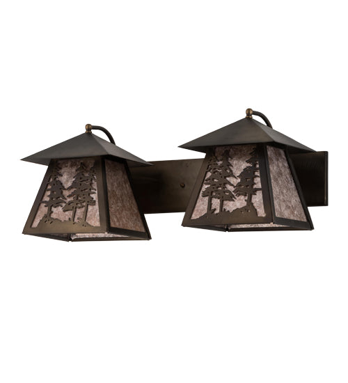 Meyda Lighting Tall Pines 24" 2-Light Antique Copper Vanity Light With Silver Mica Shade Glass
