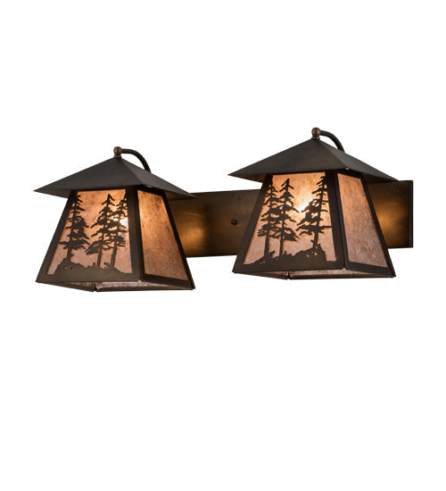 Meyda Lighting Tall Pines 24" 2-Light Antique Copper Vanity Light With Silver Mica Shade Glass