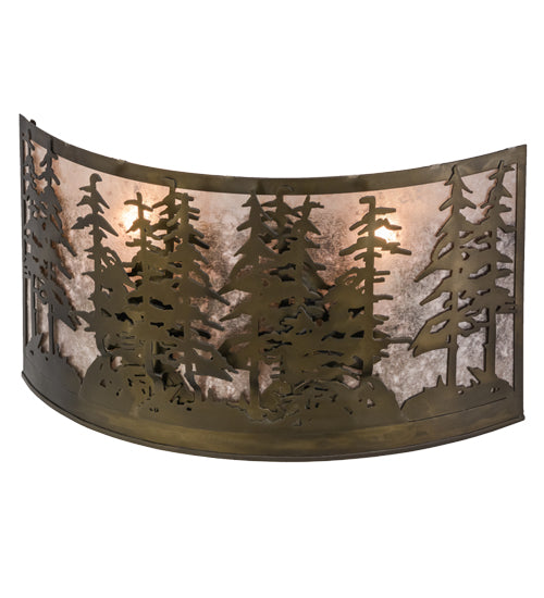 Meyda Lighting Tall Pines 24" 2-Light Antique Copper Wall Sconce With Silver Mica Shade Glass