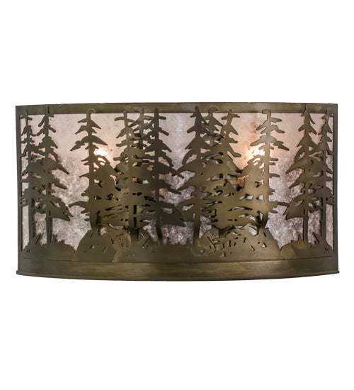 Meyda Lighting Tall Pines 24" 2-Light Antique Copper Wall Sconce With Silver Mica Shade Glass