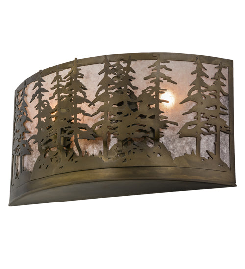 Meyda Lighting Tall Pines 24" 2-Light Antique Copper Wall Sconce With Silver Mica Shade Glass