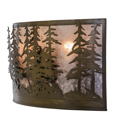 Meyda Lighting Tall Pines 24" 2-Light Antique Copper Wall Sconce With Silver Mica Shade Glass