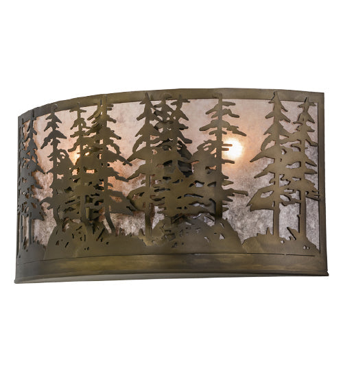 Meyda Lighting Tall Pines 24" 2-Light Antique Copper Wall Sconce With Silver Mica Shade Glass