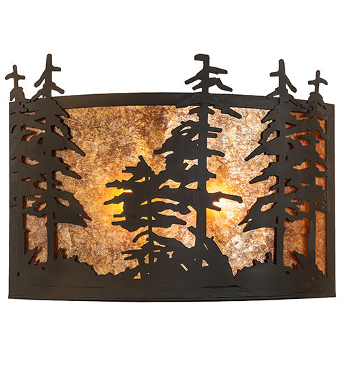 Meyda Lighting Tall Pines 24" 2-Light Oil Rubbed Bronze Wall Sconce With Amber Mica Shade Glass