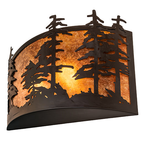 Meyda Lighting Tall Pines 24" 2-Light Oil Rubbed Bronze Wall Sconce With Amber Mica Shade Glass