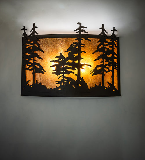 Meyda Lighting Tall Pines 24" 2-Light Oil Rubbed Bronze Wall Sconce With Amber Mica Shade Glass