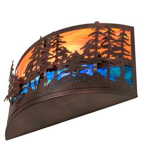 Meyda Lighting Tall Pines 24" 2-Light Rust & Wrought Iron Wall Sconce With Orange & Blue Shade Glass