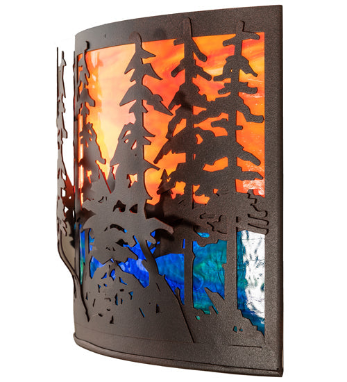 Meyda Lighting Tall Pines 24" 2-Light Rust & Wrought Iron Wall Sconce With Orange & Blue Shade Glass
