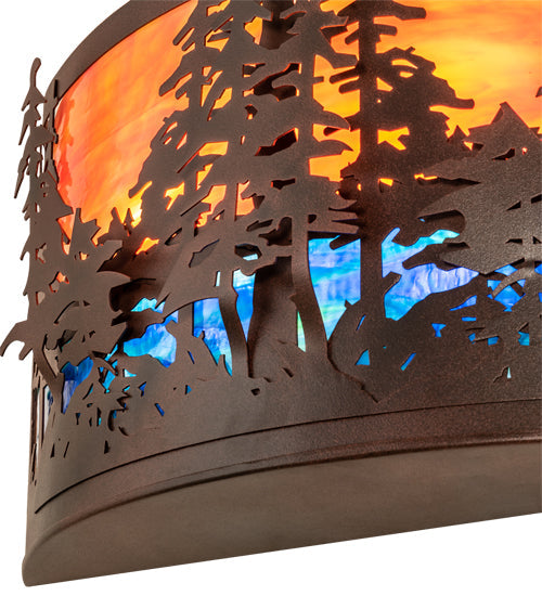 Meyda Lighting Tall Pines 24" 2-Light Rust & Wrought Iron Wall Sconce With Orange & Blue Shade Glass