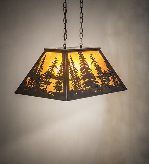 Meyda Lighting Tall Pines 24" 3-Light Dark Burnished Antique Copper Island Pendant Light With Amber Mica Shade Glass