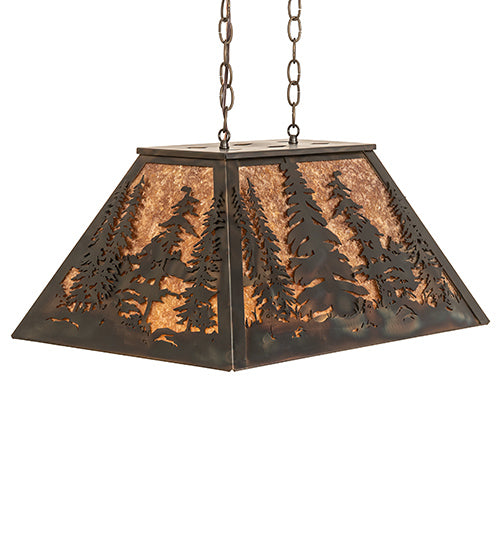 Meyda Lighting Tall Pines 24" 3-Light Dark Burnished Antique Copper Island Pendant Light With Amber Mica Shade Glass