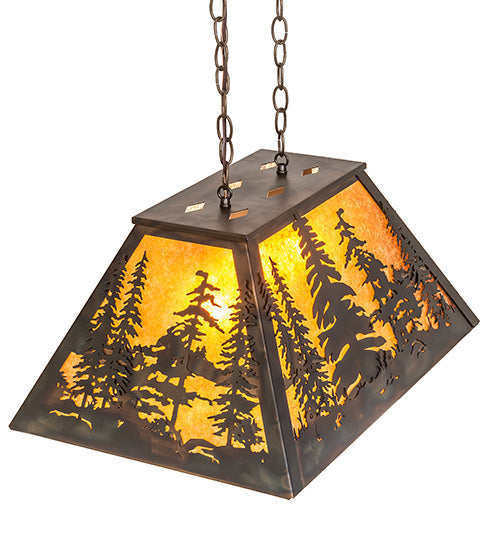 Meyda Lighting Tall Pines 24" 3-Light Dark Burnished Antique Copper Island Pendant Light With Amber Mica Shade Glass