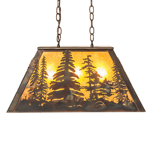 Meyda Lighting Tall Pines 24" 3-Light Dark Burnished Antique Copper Island Pendant Light With Amber Mica Shade Glass