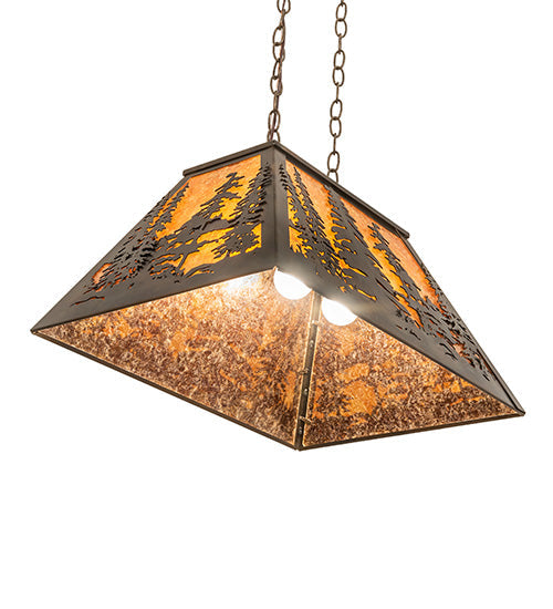 Meyda Lighting Tall Pines 24" 3-Light Dark Burnished Antique Copper Island Pendant Light With Amber Mica Shade Glass