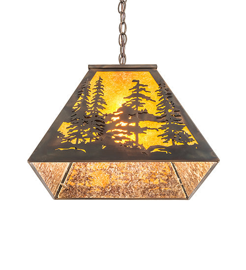 Meyda Lighting Tall Pines 24" 3-Light Dark Burnished Antique Copper Island Pendant Light With Amber Mica Shade Glass