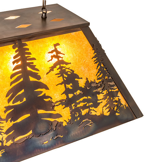 Meyda Lighting Tall Pines 24" 3-Light Dark Burnished Antique Copper Island Pendant Light With Amber Mica Shade Glass