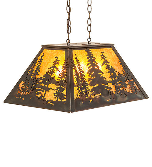 Meyda Lighting Tall Pines 24" 3-Light Dark Burnished Antique Copper Island Pendant Light With Amber Mica Shade Glass