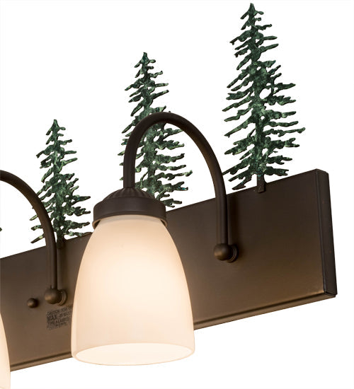 Meyda Lighting Tall Pines 24" 3-Light Oil Rubbed Bronze & Green Trees Vanity Light With White Shade Glass